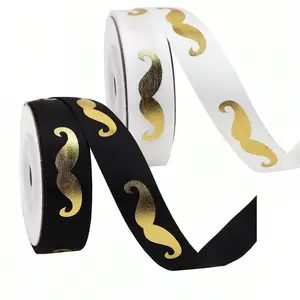 Mustache Pattern Ribbon, 2/6 Rolls DIY Decorative Ribbon, Gift Wrapping Ribbon, Flower Cake Baking Packaging Ribbon, Party Decoration Supplies