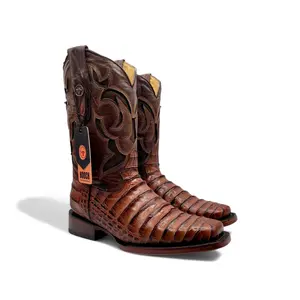 Mens Caiman Belly Print Boot Cognac – Square Toe Genuine Leather H510373