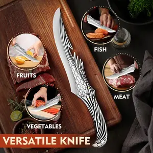 Gift for Dad Eagle Chef Knife - Artistic Viking Style Full-Body Sculpted Steak Boning Knife Unique Feather Knife Gift for Men Father