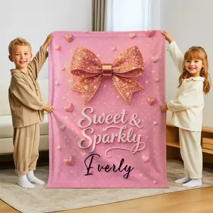 Personalized Baby Princess Blanket Precious One Sweet  Sparkly Little Star Crown Ribbon  Custom Name Flannel Throw Blanket