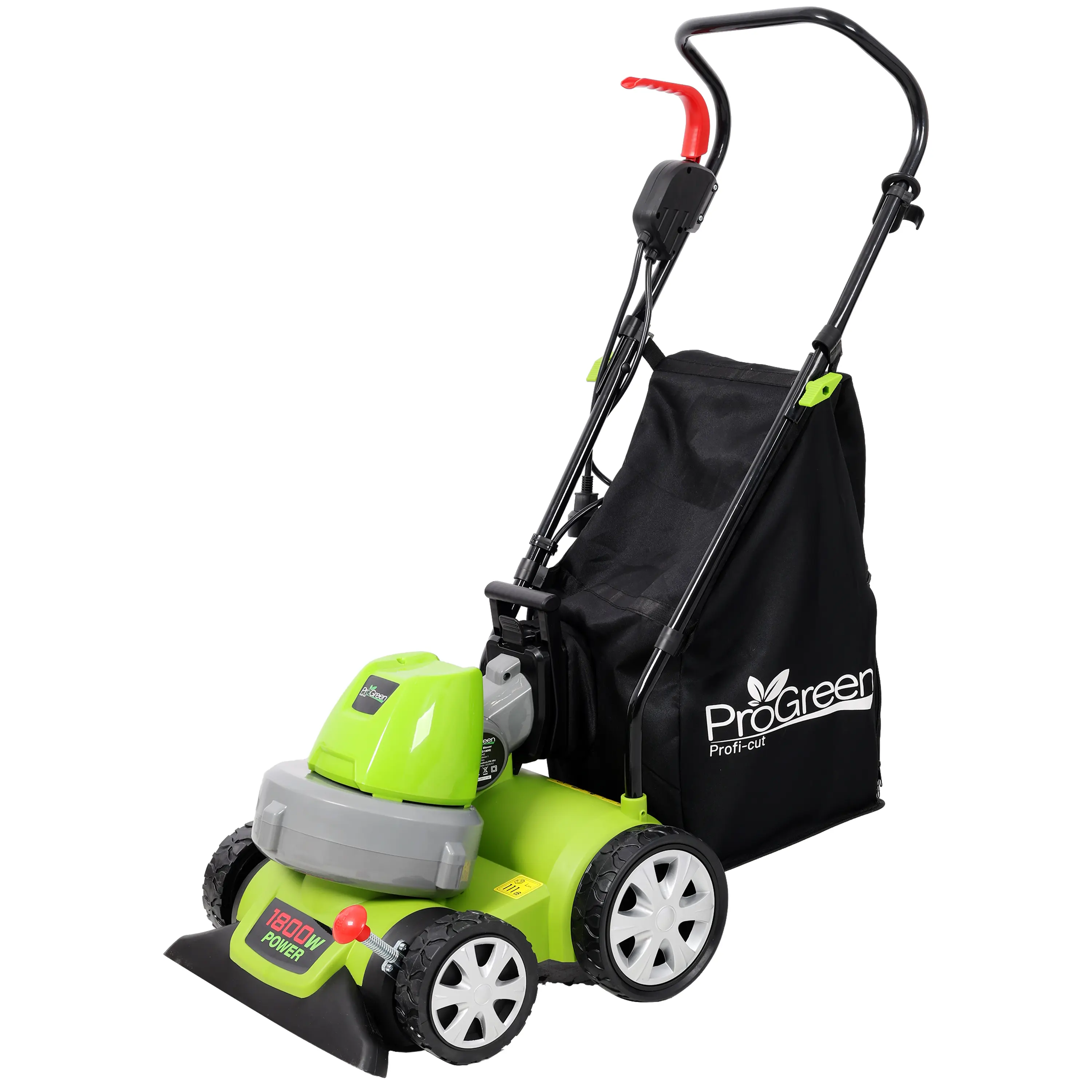 1600W 3-in-1 Leaf Vacuum Cleaner - Vacuum, Blower, Mulcher with Suction, 6" ø Wheels, 4-Fold Height Adjustment, 110V/60Hz, 155 Ft/S for Garden, Lawn Use, Green