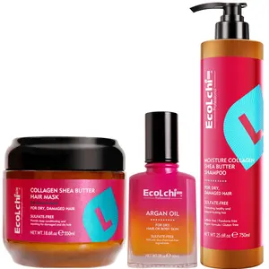 ECOLCHIPRO Collagen Shea Butter Hair Mask, Shampoo and Argan Oil Set Natural Ingredient Collagen Deep Conditioning Hair Treatment Shampoo Argan Oil Set for Dry and Damaged All Hair Types 550+60+750ml Haircare
