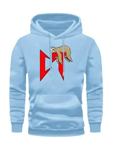 Men's Casual Sporty Hooded Sweatshirt, Sloth Print, Regular Fit, Drawstring, Kangaroo Pocket, Spring & Fall Season