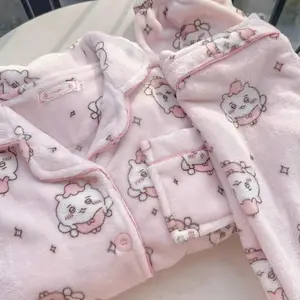 Chiikawa Hachiware Usagi Pjs Woman's Pajamas Girls Anime Flannel Plus Thicken Warm Cute Pajamas Cartoon Student Kawaii Homewear