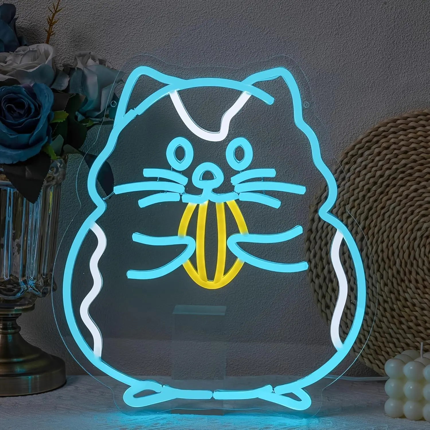 Cute Hamster Design LED Neon Light Sign, USB Powered Cartoon Pattern Display Stand Luminous Wall Mounted Home Lighting Decorative Lamp for Living Room, Bedroom