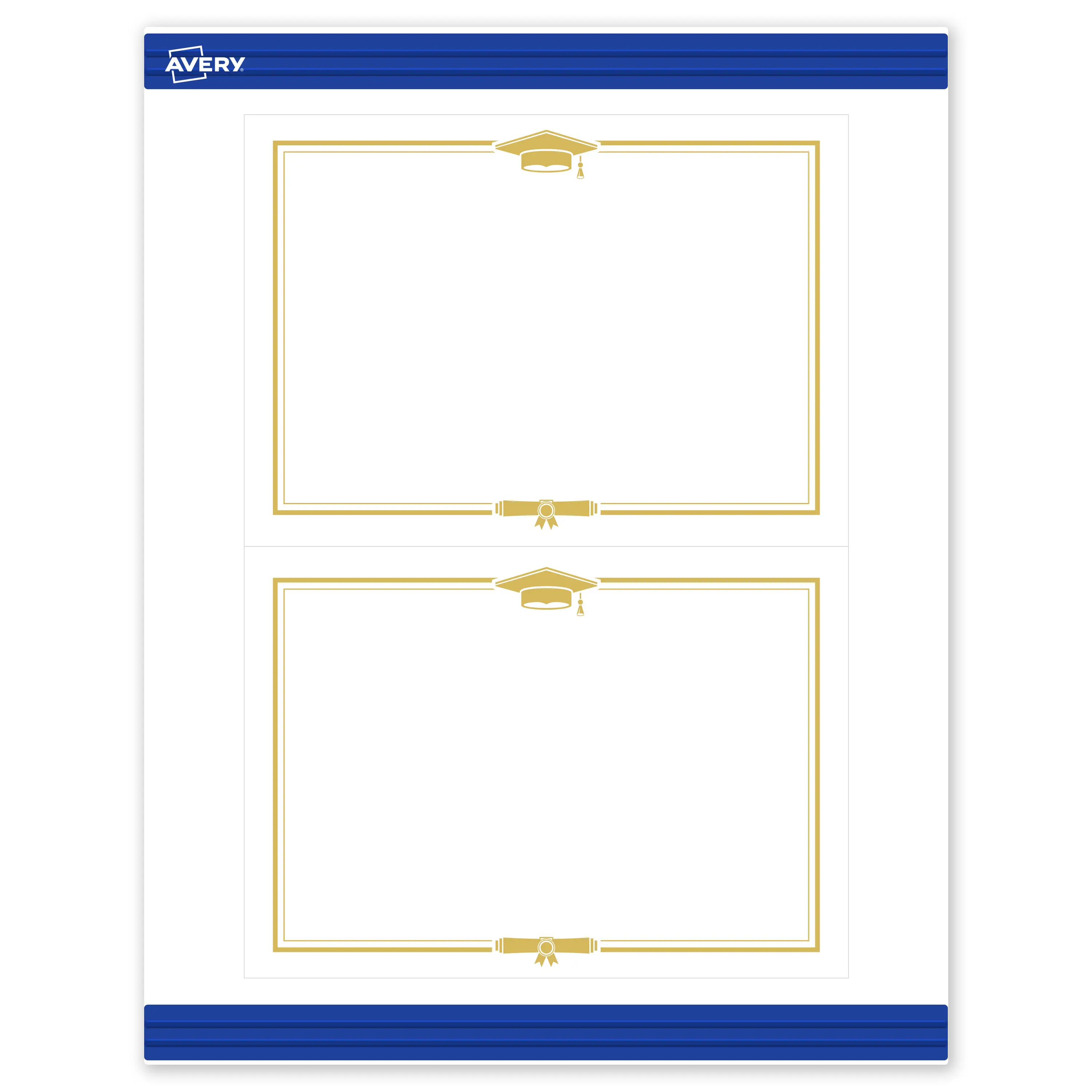 Avery® Printable Rectangle Invitation Cards, 5" x 7", Matte White, Sure Feed® Technology, Pre-printed Gold Graduation Cap Design Great for Grad Parties, Laser & Inkjet Compatible, 20 Total