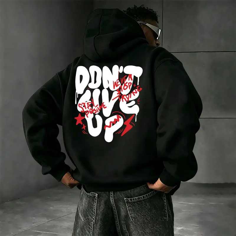 DON’T GIVE UP bubble graffiti lettering back print hoodie sweatshirt, Stay Positive positive energy street art slogan, unisex oversized hoodie