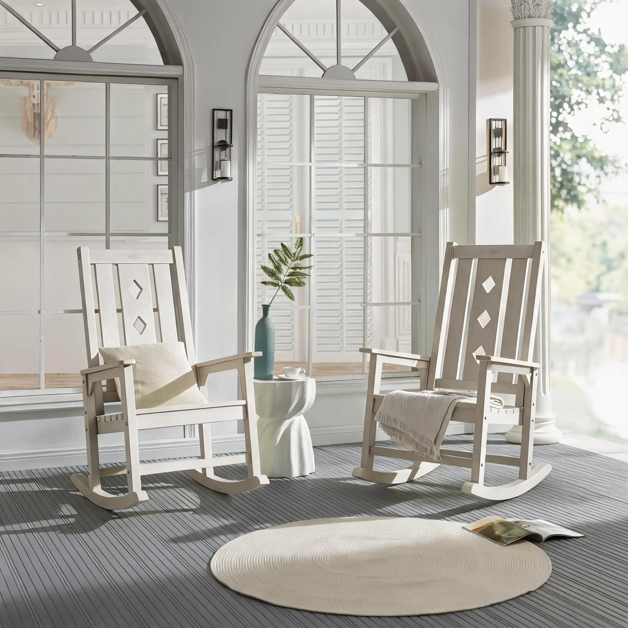 Rocking Chair Set of 2 Porch Rocker with High Back Suitable for lawns and gardens, bedrooms, and all-weather rocking chairs.HDPE Patio Rocker with 350lbs Weight Capacity