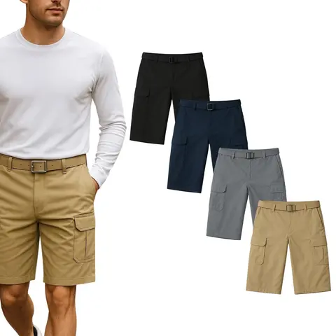 Men's 3-Pack Cargo Shorts with Adjustable Belt - Classic Fit, Comfortable Cotton-Blend Fabric, Available in Multiple Colors, Casual & Stylish Outfit Menswear Breathable - Fashion