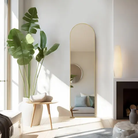 【Flash Sale】Full Length Floor Standing Mirror Full Body Mirror with Stand, Wall Mirror Full Length Aluminum Alloy Thin Frame Hanging or Leaning Decor