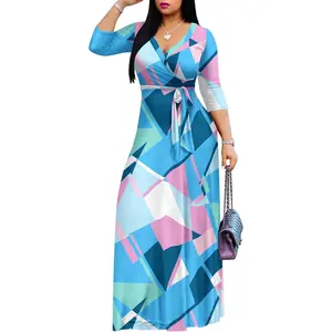 Women's Floral Print Maxi Dresses Summer with Pockets Casual Sleeve Wrap Tie Waist Long Dress,