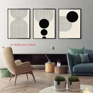 3-Piece Set / Nordic Abstract Wall Art, Beige & Black Geometric Arches & Lines, High-Definition Poster Print, Unframed Art Print, Modern Home Decor for Bedroom & Living Room, Frameless