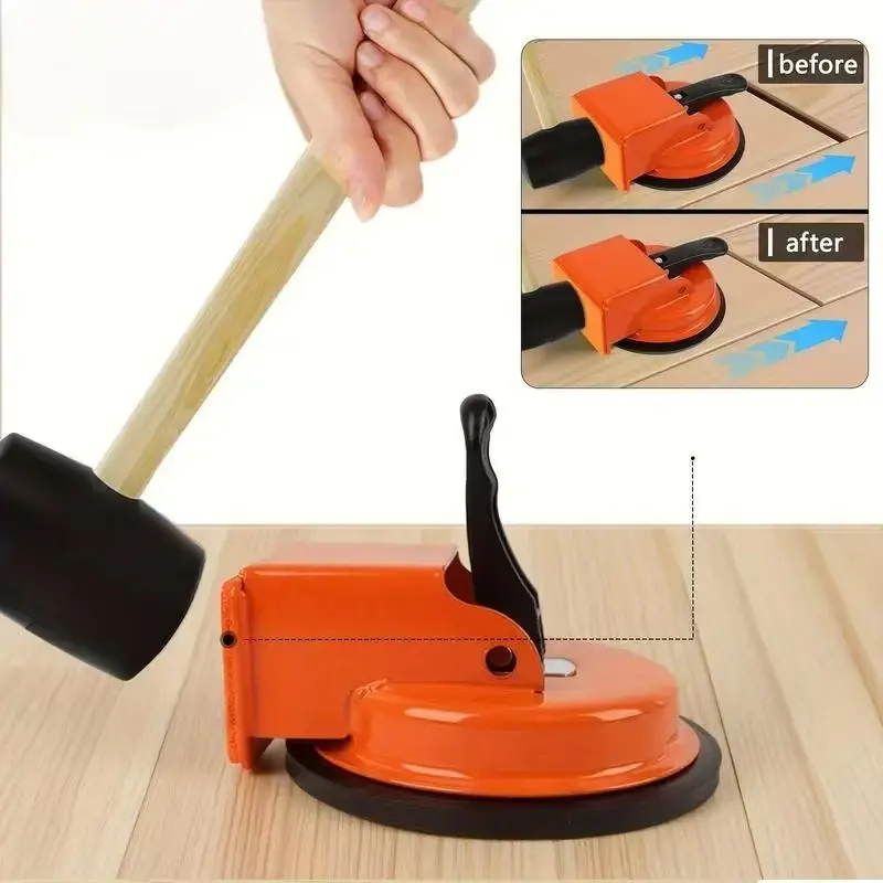 Floor Gap Fixer Tool with Suction Cup Gap Puller, 2 Reusable Sticky Pads, Rubber Mallet & Aluminum Alloy Handle, Heavy-Duty Repair Kit for DIY Enthusiasts, Locks onto Laminate, Vinyl, Hardwood Floors