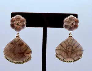 Labradorite, Green Tourmaline, and Quartz Stud Earrings