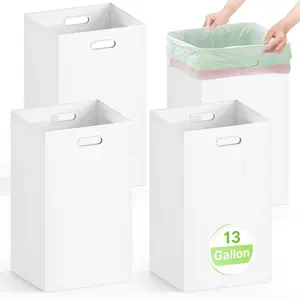 4 Pack Disposable Trash Cans for Parties, 13 Gallon Large Collapsible Garbage Cans with Handle, Thick Recycled Cardboard Reusable Recycling Bins for Party Events Camping (13" L x 10" W x 21" H), White