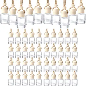 50Pcs/Set Empty Glass Perfume Bottle,Hanging Car Air Freshener Car Diffuser Bottles,Freshener Diffuser Bottle Pendant for Essential Oil Fragrance Aromatherapy Ornament,Hand Tools Kits
