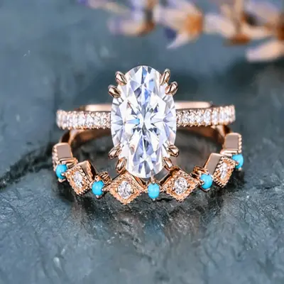 Ringheart Couple's Heart-Cut Cubic Zirconia Rings - White Gold Filled Women's Set & Stainless Steel Men's Band, Sizes 6-12