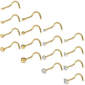 20G 18G Surgical Steel 1.5mm-3mm Flat Ball Clear Diamond CZ Nose Stud Rings Screw Piercing Jewelry 16-26PCS