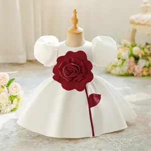 White cotton flower children's evening dress, princess dress, suitable for beauty pageant parties, hosting performances, and birthday parties under 6 years oldgirl set girls clothes kids clothing