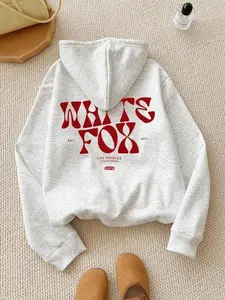 Foxxx Women's Vintage American Style Casual Hoodie, Fall Winter Fleece Lined Jacket, Long Sleeve Letter Print Backless Top Gift.