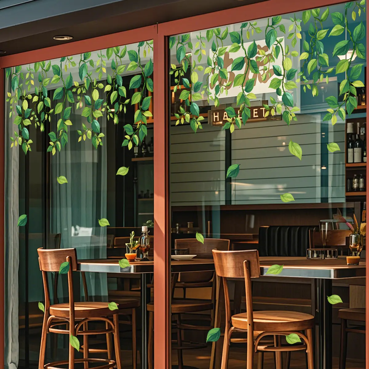 A set (30*60cm*2pcs) of new hanging green plant vine leaf flat static stickers for window decoration, window stickers for window display background beautification, Decorative Stickers, Removable Window Decal, D21853-KR