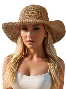 Handmade Straw Hat for Women, Breathable UV Protection Beach Sunshade Cap, Travel Accessories, 1pc Handwoven Ladies' Hat
