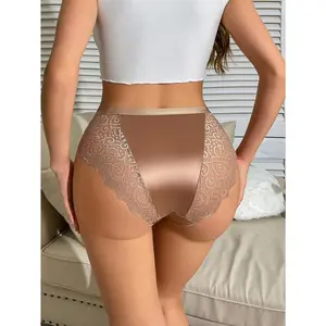 1 pc mid-rise contrast lace brief panties women’s basic lingerie champagne