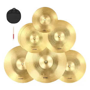 Six-Piece Cymbal Pack For Drum Kit Includes 10", 14", 16", 18", And 20" Cymbals, Ideal For Studio, Live Stage, And Practice Sessions, Durable Brass Alloy, Smooth Sustain, Easy Mounting, Great For Beginners And Professionals
