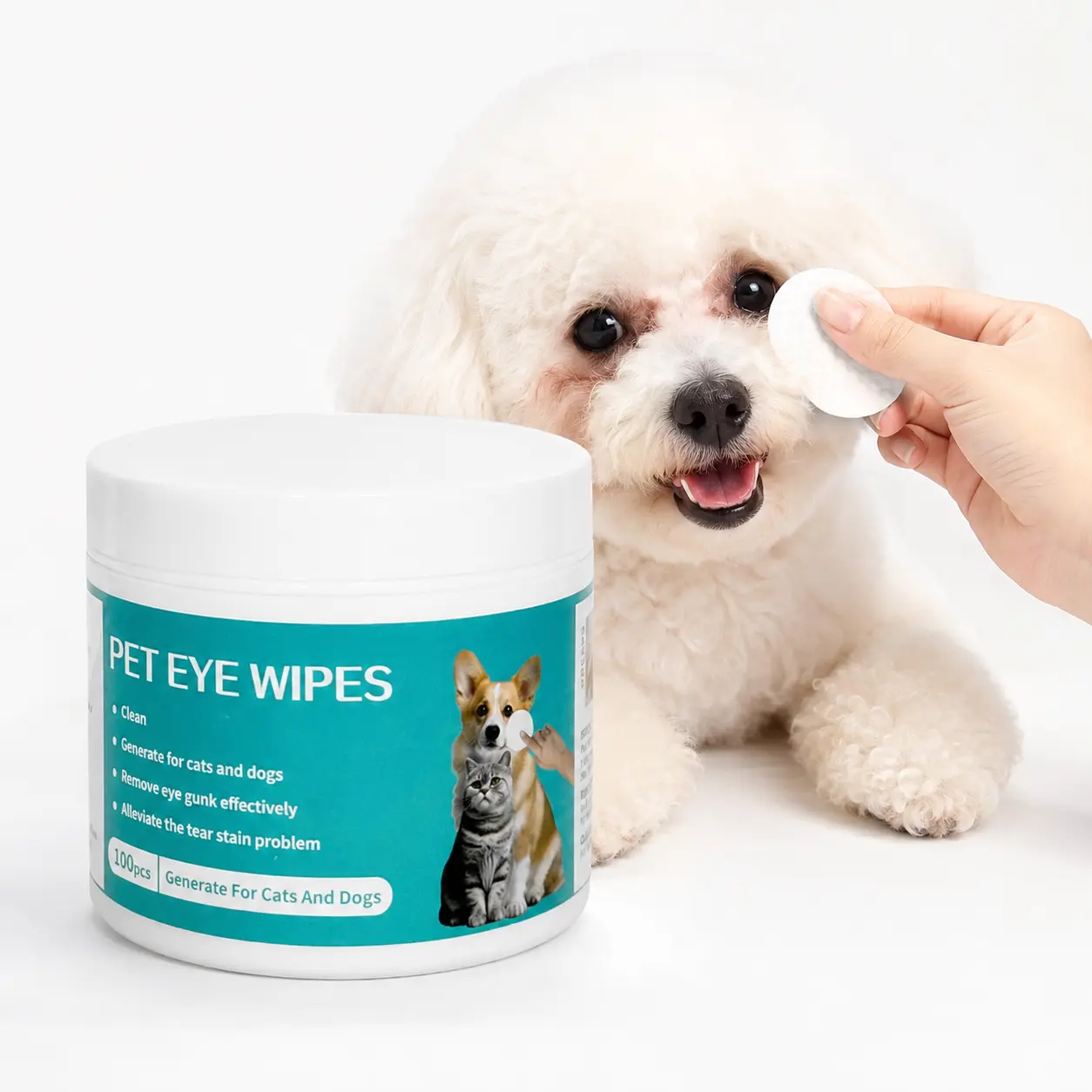100 Count Pet Eye Wipes for Dogs & Cats, Tear Stain & Eye Gunk Cleaning, Gentle Alcohol-Free Daily Eye Care
