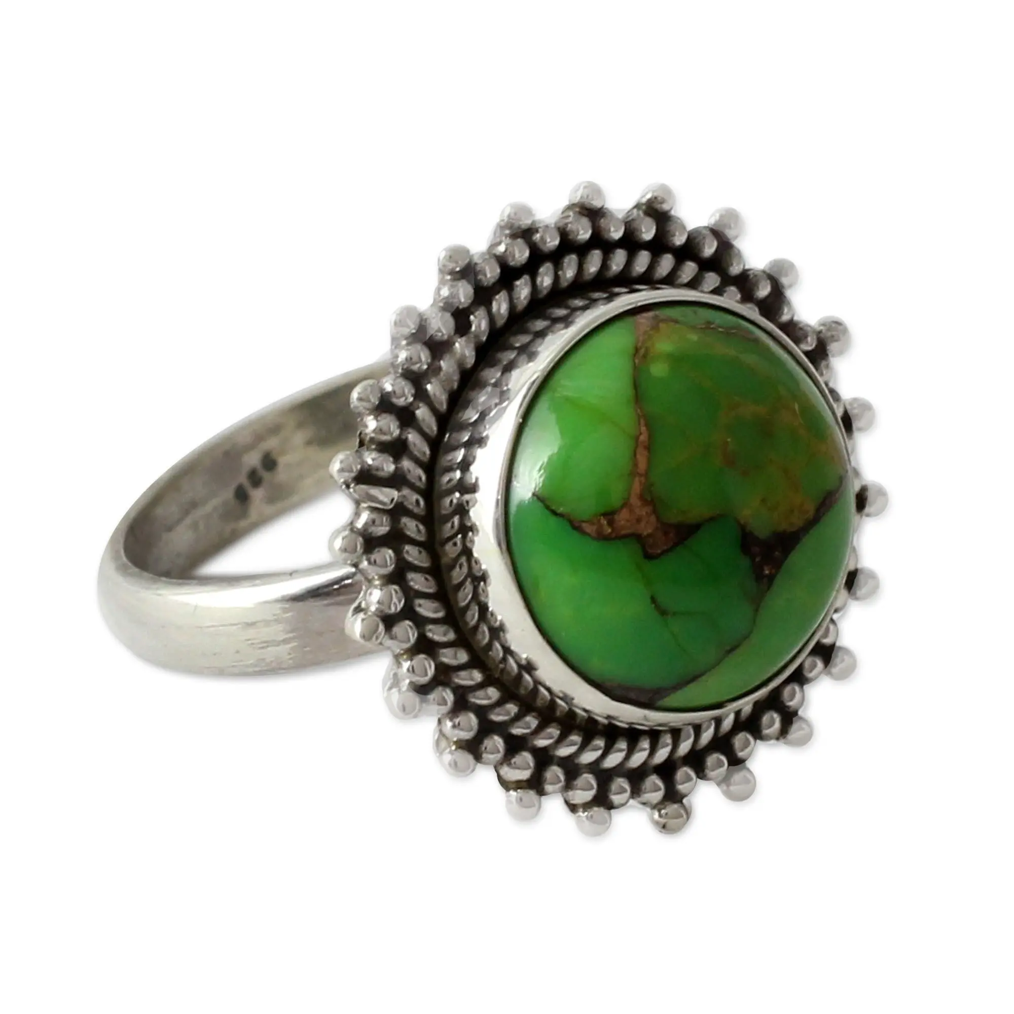 Novica Artisan Handmade .925 Sterling Silver Cocktail Ring Green Composite Turquoise Reconstituted India Greenery Bollywood 'Verdant Promise'