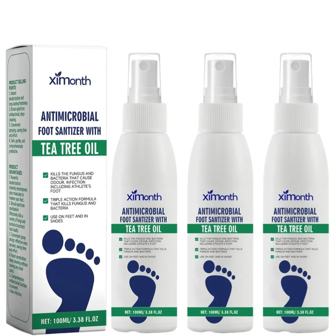 （3 bottles）Tea Tree Oil Foot Spray - 97% Odor Elimination & Cracked Heel Repair | Fungal Defense | 100ml Fast-Absorbing Formula Aloe Vera Outdoorfun Moisturizing Father‘s Day Gift  dry  Foot care clear foot sanitizer spray