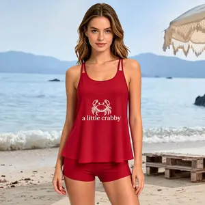Women's Tankini Swimsuits Set - French High-Stretch Crab Graphic Bathing Suit, Breathable Durable Cute Beach Outfit