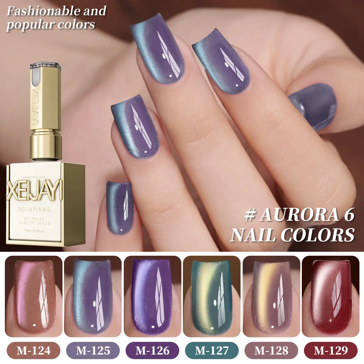 6PCS* 15ML 6 Color set series New nail dopamine, aurora rock sugar fruit series Cat eye broken diamonds nail 6 color set Nail polish bright fashion Led gel fashion salon quality nail DlY female holiday gift