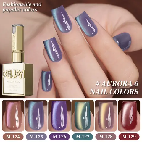 XEIJAYI 15ML TPO-HEMA-Free Cat Eye Magnetic Nail Gel Set, Reflective Holographic UV LED Soak-Off Gel Polish, Cosmetic Nail Care Alcohol-Free DIY Supplies for Female Salon & Home Manicure (Works with LED Light)