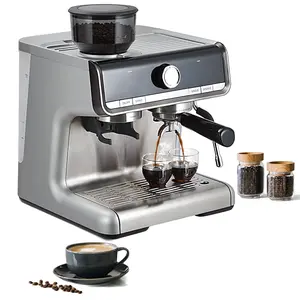 【GARVEE】1450W 120V Espresso Machine with 20 Bar Pressure, Fast Heat, Built-In Grinder, Steam Wand, Milk Frother, Removable Water Tank, and PID Temperature Control - Professional Quality for Home Baristas in Silver or Gray