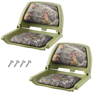 Garvee 2 Pack Molded Low Back Fishing Boat Seats with Flip-Up Design, Ideal for Jon Boats, Bass Boats, Speedboats, Canoes, and Sightseeing Boats in Camo Pattern
