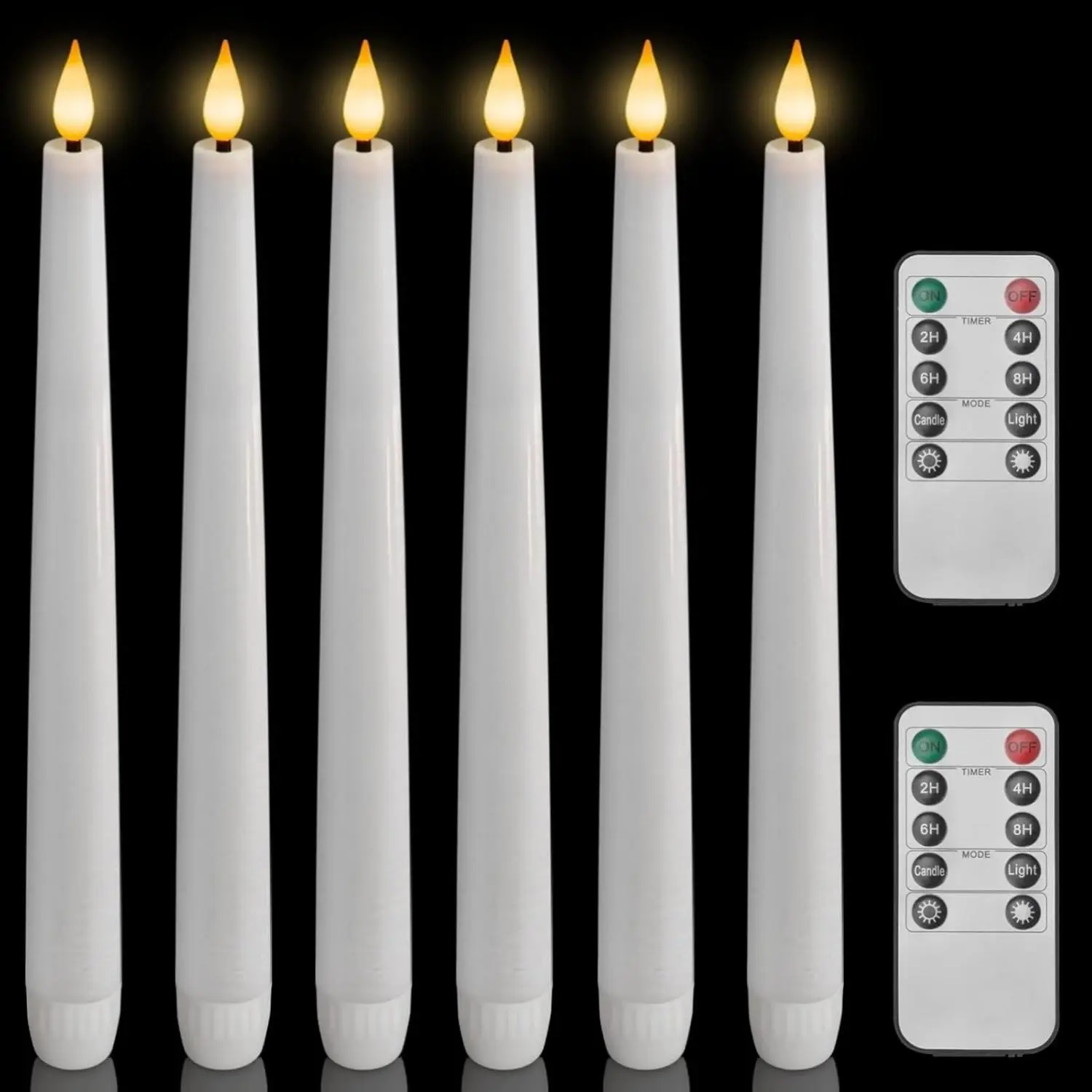 6 Pcs Waxy Flameless Taper Candles with Remote, Led Candlesticks Classic Tall Candle, Flickering Battery Operated Taper Candles for Bedroom, Dining .