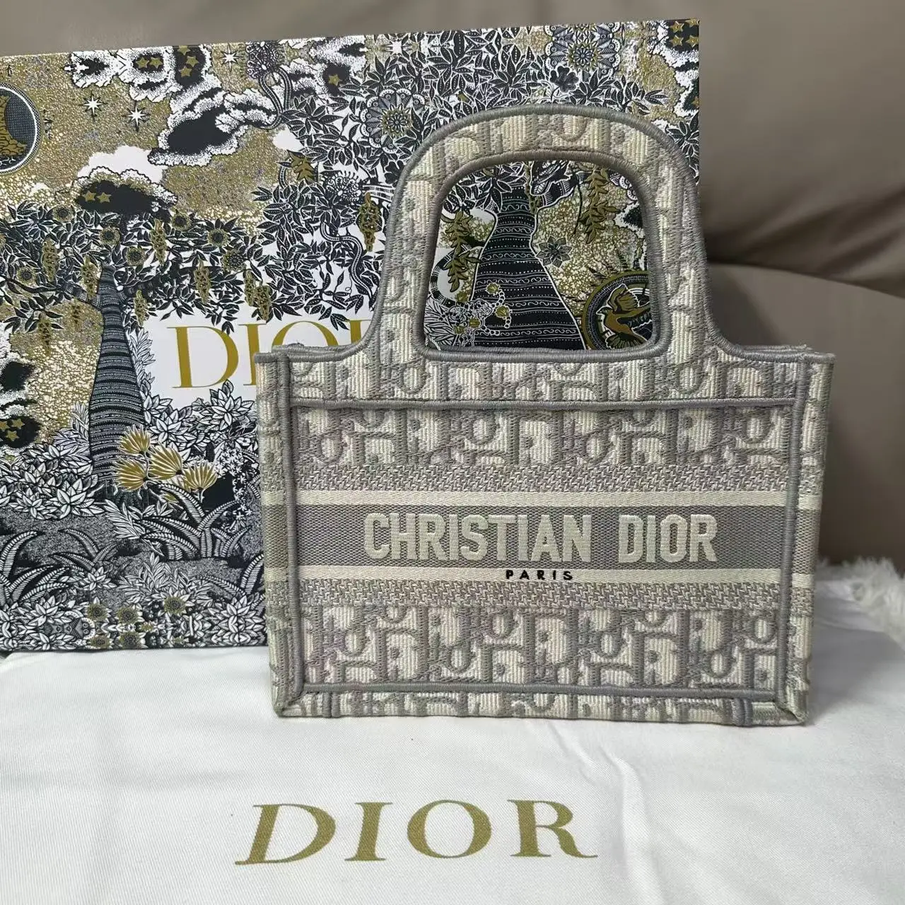 Pre-owned Dior gray monogram mini tote (SZ 51682)