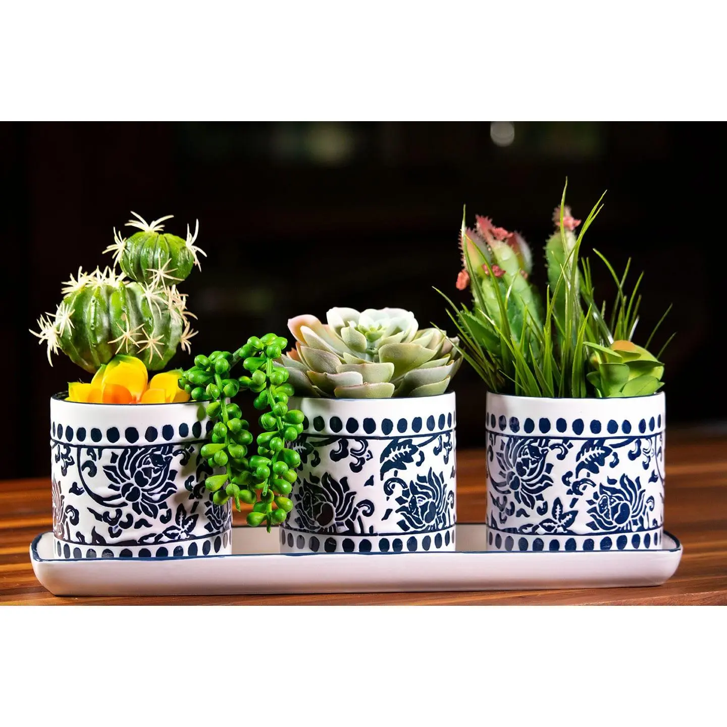 China Charm Set of 4" Planters W/ Tray