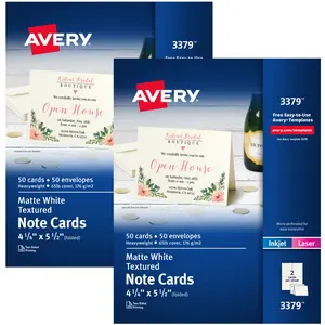 Avery Printable Note Cards, Envelopes Included, 4.25" x 5.5", Textured White, Laser & Inkjet Compatible, 50 Blank Cards per Pack (2 Packs of 5813)