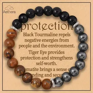 Handmade Triple Protection Bracelet Unisex Style Tiger Eye Stone Iron Gallstone Bracelet Mother's Day, Couple Bracelet Vintage Beads Bracelet Gift