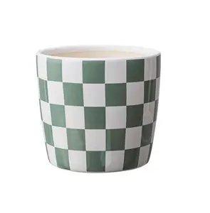 Decorative 6-Inch Green and White Checkered Ceramic Pot for Plants