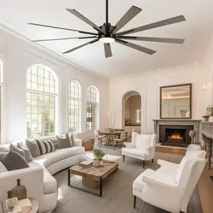 Parrot Uncle 72 Inch Aries Black Downrod Mount LED Windmill Dimmable Ceiling Fan with Remote Control