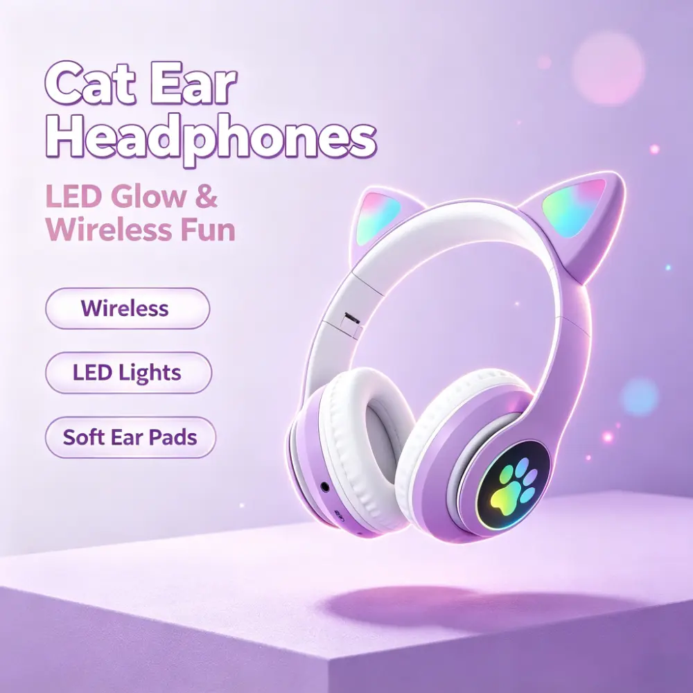 Cute RGB Cat Ear Bluetooth Headphones with Audio, Built-in Mic, Foldable Wireless Stereo Sound, TF Card Slot - Gaming Headset for Girls (Gift Option), Earbud student style light classroom use wired bud kzzs 10 pro usb-c phone power beats fit
