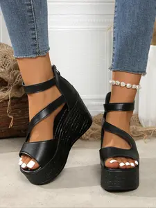 Women's Fashionable Solid Color Platform Sandals, Casual Comfortable Wedge Sandals for Summer, Female All-match Shoes for Daily Wear, Girl