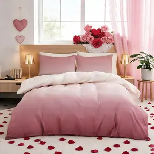3-Piece Modern Princess Gradient Pink Printed Duvet Cover Set, 1 Duvet Cover & 2 Pillowcases (No Inner Fill), Soft Fabric, Easy Zip Closure, Decor for Girls & Couple Bedroom, Ideal Gift