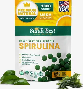 Sunlit Best - USDA Organic Spirulina Tablet - Natural Super Greens Supplements for Immune Support, Gut Health & Boost Energy Tablets with Chlorophyll, Vegan & High Protein Non GMO, 1000 Superfood Tabs
