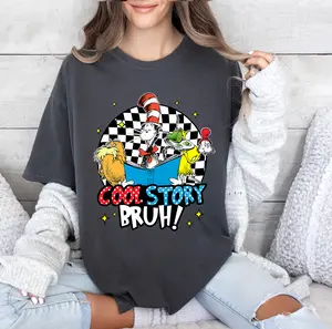 C.o.o.l. .S.t.o.r.y. B.r.u.h. .C.a.t .H.a.t. T-Shirt, Sweatshirt & Hoodie | Funny Reading Shirt, Retro Book Lover Gift, Cute Teacher Outfit