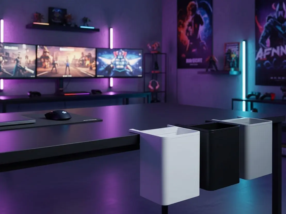 3D Printed by Me Minimalist Clamp-Mount Desk Trash Can - Mini Bin for Office, Gaming Setup
