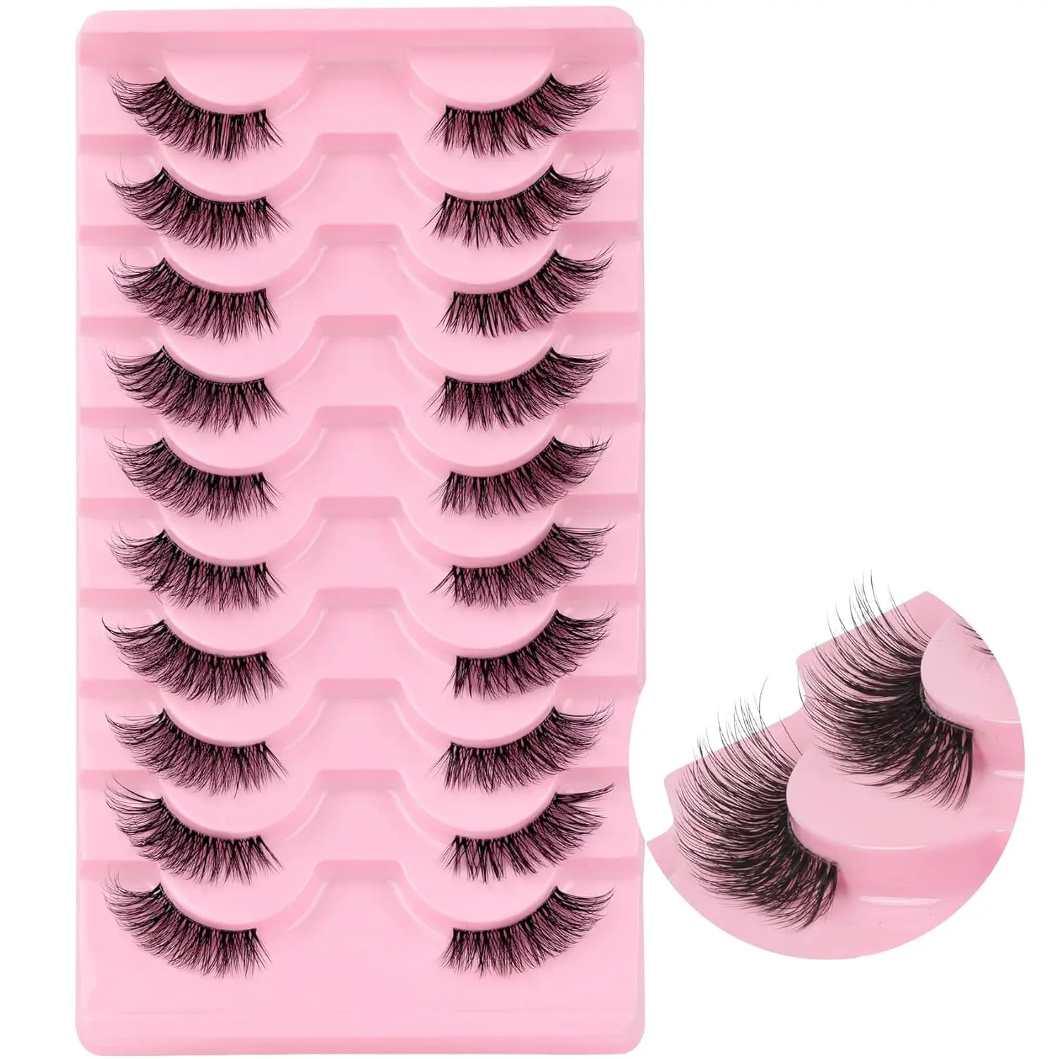 10 Pairs Half Cat Eye False Eyelashes – Wispy Faux Mink Lashes With Clear Band, Soft 3D Fluffy Natural Look Reusable Lashes 6–10Mm